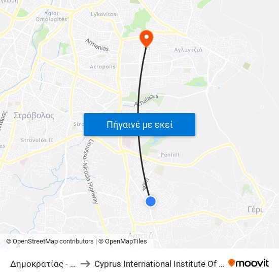 Δημοκρατίας to Cyprus International Institute Of Management map