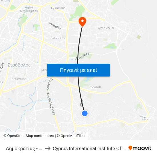 Δημοκρατίας - Ηρώων to Cyprus International Institute Of Management map