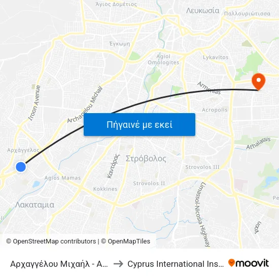 Αρχαγγέλου Μιχαήλ - Αλεξάνδρου Παναγούλη to Cyprus International Institute Of Management map