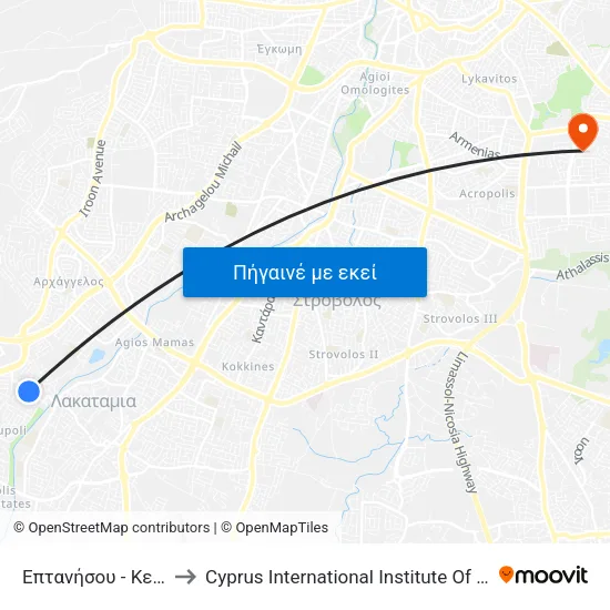 Επτανήσου - Κερκύρας to Cyprus International Institute Of Management map