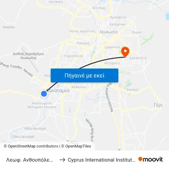 Λεωφ. Ανθουπόλεως - Κυκλάδων to Cyprus International Institute Of Management map