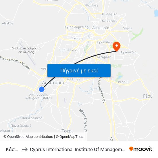 Κάσου to Cyprus International Institute Of Management map