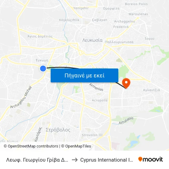 Λεωφ. Γεωργίου Γρίβα Διγενή - Ιακώβου Πατάτσου to Cyprus International Institute Of Management map