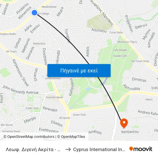 Λεωφ. Διγενή Ακρίτα - Αγορά Αγίου Αντωνίου 1 to Cyprus International Institute Of Management map