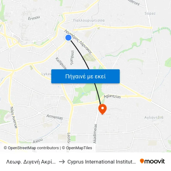 Λεωφ. Διγενή Ακρίτα - Αρχέμου to Cyprus International Institute Of Management map
