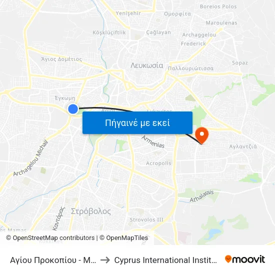Αγίου Προκοπίου - Μετόχι Κύκκου 2 to Cyprus International Institute Of Management map