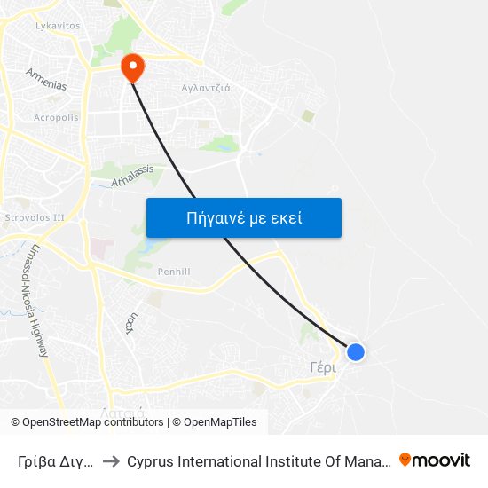 Γρίβα Διγενή to Cyprus International Institute Of Management map