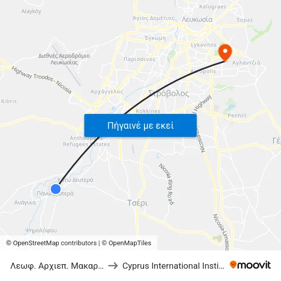 Λεωφ. Αρχιεπ. Μακαρίου Γ - Ελευθερίας to Cyprus International Institute Of Management map