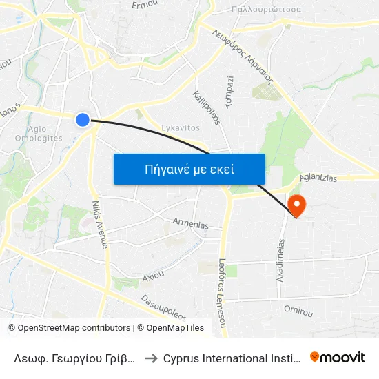 Λεωφ. Γεωργίου Γρίβα Διγενή - Ιάσονος to Cyprus International Institute Of Management map