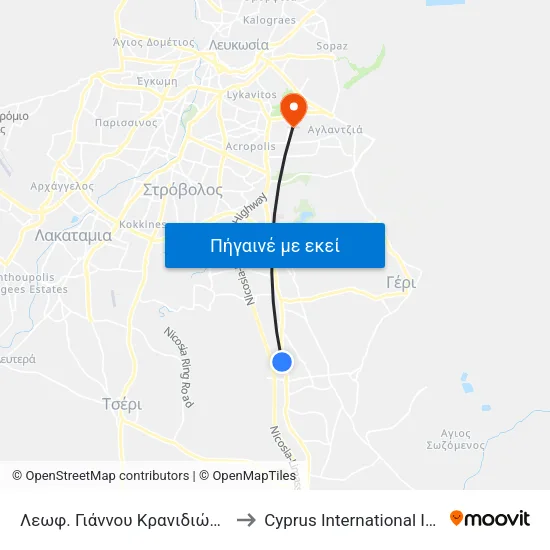 Λεωφ. Γιάννου Κρανιδιώτη - Γρηγορίου Παπαφλέσσα to Cyprus International Institute Of Management map