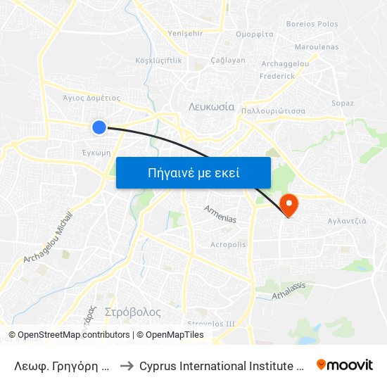 Λεωφ. Γρηγόρη Αυξεντίου to Cyprus International Institute Of Management map