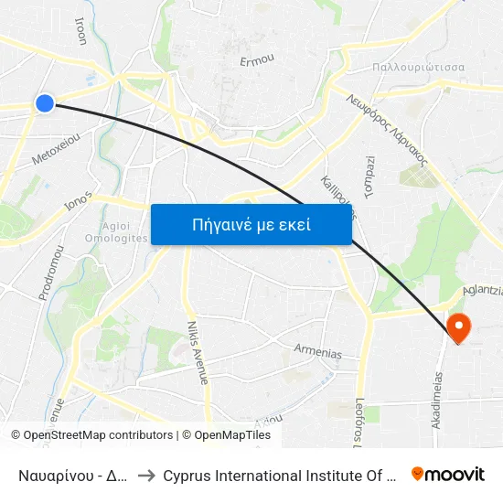 Ναυαρίνου - Δελφών to Cyprus International Institute Of Management map