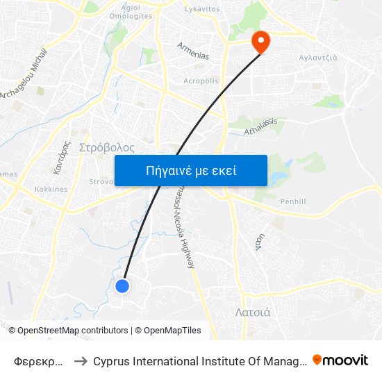Φερεκράτη to Cyprus International Institute Of Management map