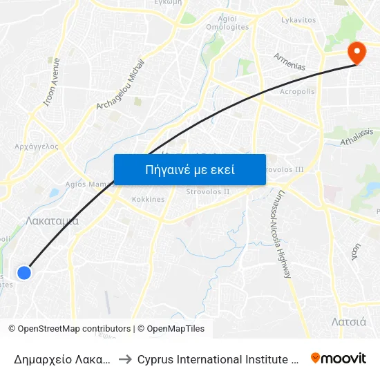 Δημαρχείο Λακατάμειας 1 to Cyprus International Institute Of Management map