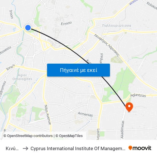 Κινύρα to Cyprus International Institute Of Management map