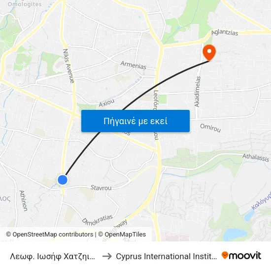 Λεωφ. Ιωσήφ Χατζηιωσήφ - Σταυρού 2 to Cyprus International Institute Of Management map