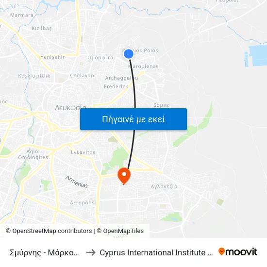 Σμύρνης - Μάρκου Δράκου 2 to Cyprus International Institute Of Management map