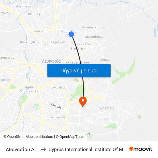 Αθανασίου Διάκου to Cyprus International Institute Of Management map