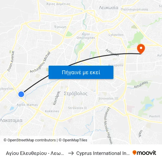 Αγίου Ελευθερίου - Λεωφόρος Σπύρου Κυπριανού to Cyprus International Institute Of Management map