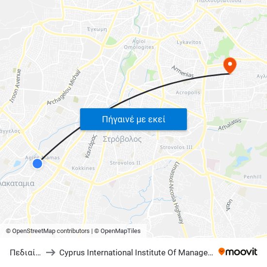 Πεδιαίου to Cyprus International Institute Of Management map