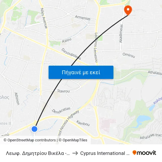 Λεωφ. Δημητρίου Βικέλα - Λεωφόρος Σπύρου Κυπριανού to Cyprus International Institute Of Management map