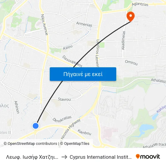 Λεωφ. Ιωσήφ Χατζηιωσήφ - Σινώπης to Cyprus International Institute Of Management map
