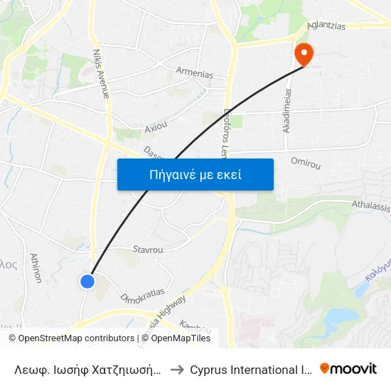 Λεωφ. Ιωσήφ Χατζηιωσήφ - Λύκειο Αποστ. Βαρνάβα 2 to Cyprus International Institute Of Management map