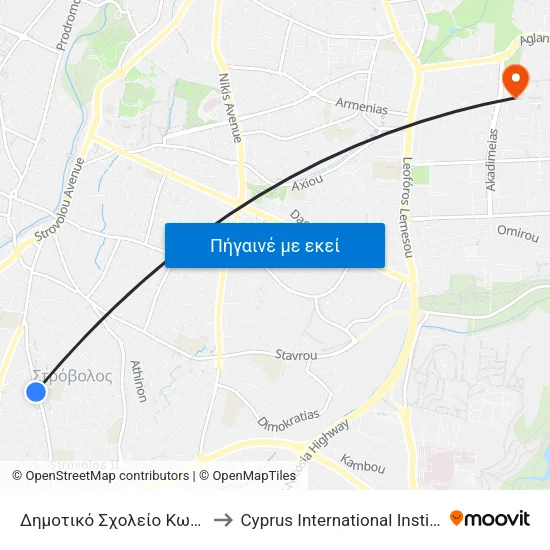 Δημοτικό Σχολείο Κωνσταντινουπόλεως to Cyprus International Institute Of Management map