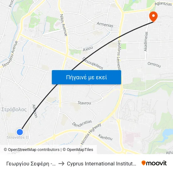 Γεωργίου Σεφέρη - Πηνελόπης to Cyprus International Institute Of Management map