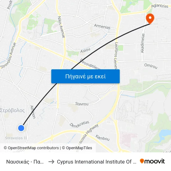 Ναυσικάς - Παυσανίου to Cyprus International Institute Of Management map