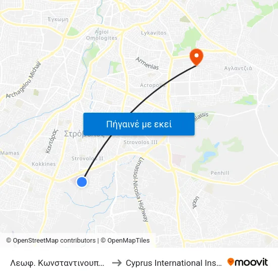 Λεωφ. Κωνσταντινουπόλεως - Αγησιπόλεως to Cyprus International Institute Of Management map