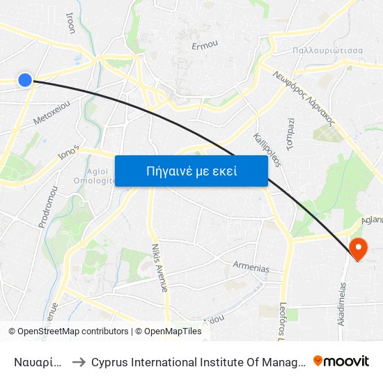 Ναυαρίνου to Cyprus International Institute Of Management map