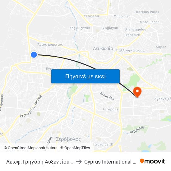 Λεωφ. Γρηγόρη Αυξεντίου to Cyprus International Institute Of Management map