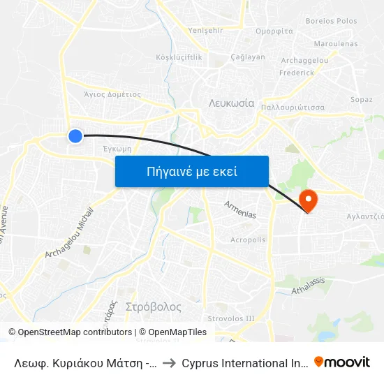 Λεωφ. Κυριάκου Μάτση - Λεωφόρος Δημοκρατίας to Cyprus International Institute Of Management map