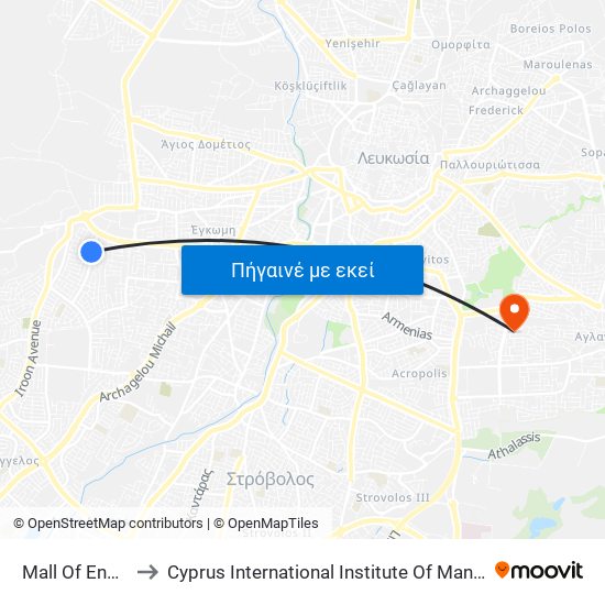 Mall Of Engomi to Cyprus International Institute Of Management map