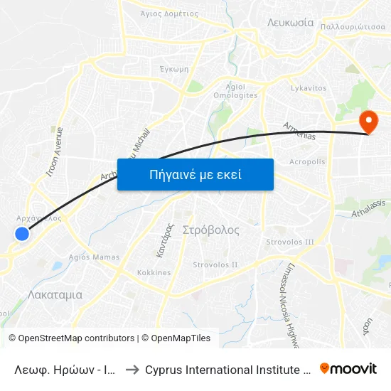Λεωφ. Ηρώων - Ισοκράτους to Cyprus International Institute Of Management map