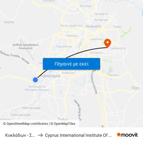 Κυκλάδων - Σικίνου to Cyprus International Institute Of Management map