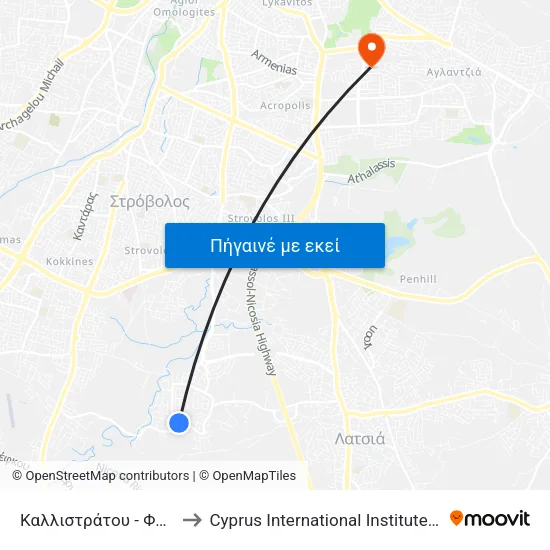 Καλλιστράτου - Φερεκράτους to Cyprus International Institute Of Management map