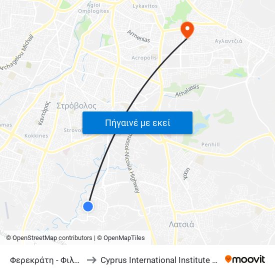 Φερεκράτη to Cyprus International Institute Of Management map