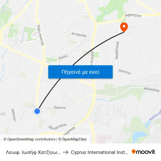 Λεωφ. Ιωσήφ Χατζηιωσήφ - Δημοκρατίας to Cyprus International Institute Of Management map