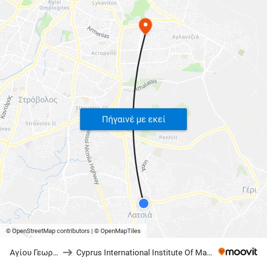 Αγίου Γεωργίου to Cyprus International Institute Of Management map