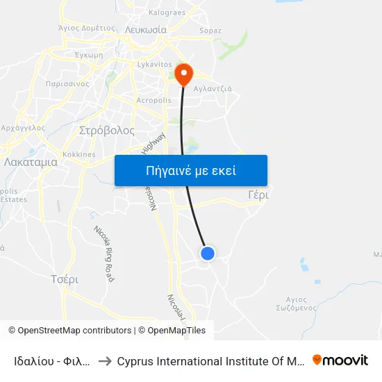 Ιδαλίου - Φιλίππου to Cyprus International Institute Of Management map
