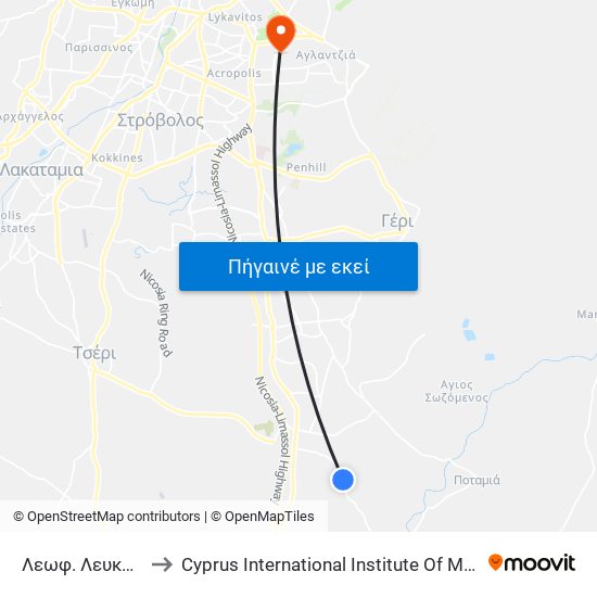 Λεωφ. Λευκωσίας to Cyprus International Institute Of Management map