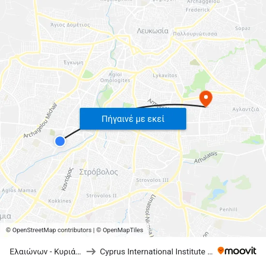 Ελαιώνων - Κυριάκου Μάτση to Cyprus International Institute Of Management map