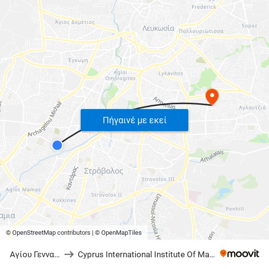 Αγίου Γενναδίου to Cyprus International Institute Of Management map