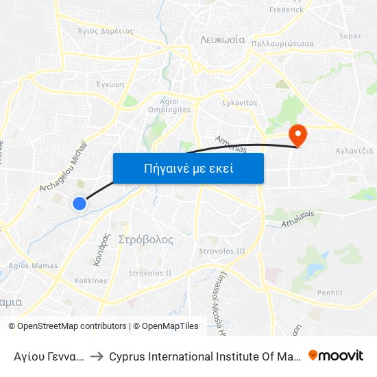 Αγίου Γενναδίου to Cyprus International Institute Of Management map