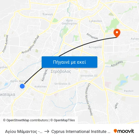 Αγίου Μάμαντος - Ονησίλου to Cyprus International Institute Of Management map