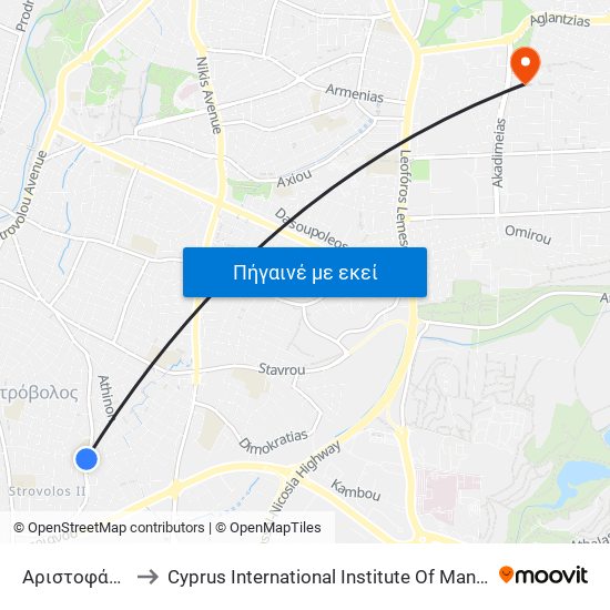 Αριστοφάνους to Cyprus International Institute Of Management map