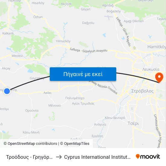 Τροόδους - Γρηγόρη Αυξεντίου to Cyprus International Institute Of Management map