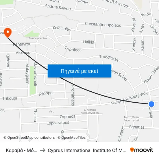 Καραβά - Μόρφου to Cyprus International Institute Of Management map